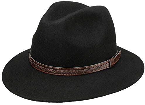 Lipodo Kentucky Wollhut Herren Hut 100% Wollfilz Filzhut Made in Italy Traveller Outdoorhut Ledergarnitur Kunstleder schwarz S (54-55 cm)
