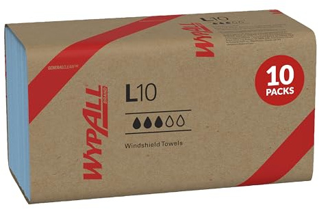 WypAll GeneralClean L10 Cloths Light Cleaning Wipes (05123), Windshield Towels, Bulk Paper Wipers, Blue (10 Packs of 224 Sheets, 2,240 Sheet Total)