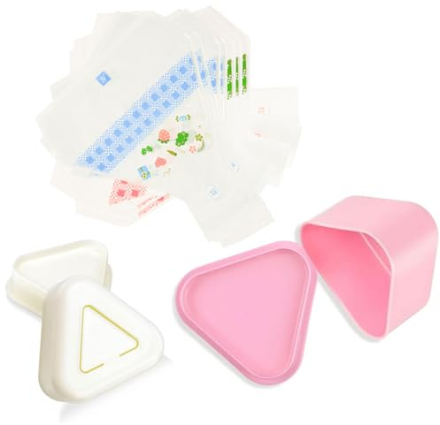 ChasBete Dreieckig Sushi Set, 2 Onigiri Form+ 100 Einweg Onigiri Taschen+ Dichtbänder für Onigiri Nigiri Sushi Sake Bento