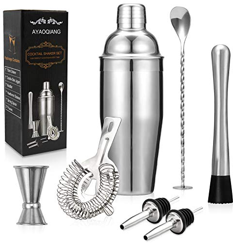 Shaker Cocktail Set Kit Barman di 7 Pezzi, Cocktail Shaker Kit in Acciaio Inossidabile, Bar Bartender Kit Set Cocktail di Regalo con Accessori, Misurino Cocktail, Bar Spoon, pour, Jigger.