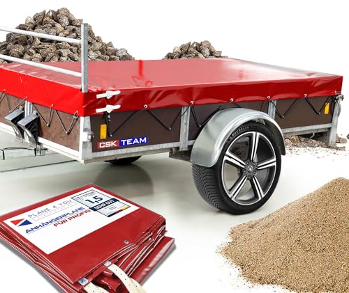 Hochwertige Anhängerplane Flachplane für PKW-Anhänger mit H Gestell und Rehling Wetterfeste Abdeckung für Anhänger bis 200 x160 x 0.15 PVC Plane Hochglanzlackiert 680gr Transportschutz