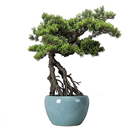 Falska växter/Faux växter Imitation Thuja Pine Tree Bonsai Falska gröna växter Zen-prydnader är lämpliga för hembutiker, kontor, soffbordsdekoration och helande konstgjorda inomhusväxter