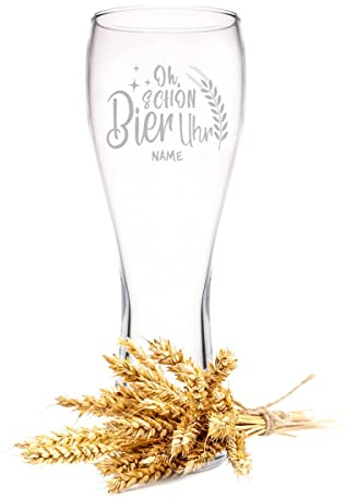 Leonardo Weizenglas mit Gravur - Oh schon Bier Uhr - Personalisiert mit Namen - Geschenke für Papa zum Vatertag - Geschenk für Bierkenner - Geschenkidee für Ihn Männer zum Geburtstag - 500 ml