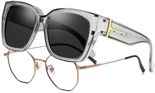 KANASTAL Sobre Gafas de Sol Gris Superpuestas Hombre Polarizadas Mujer Negras Transparente Fit Over Sunglasses - Lentes Negras y Montura Gris