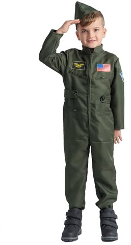 Dress Up America Fighter Pilot Costume for Kids - Air Force Fighter Pilot Jumpsuit - Top Gun Dress-Up Suit for Boys