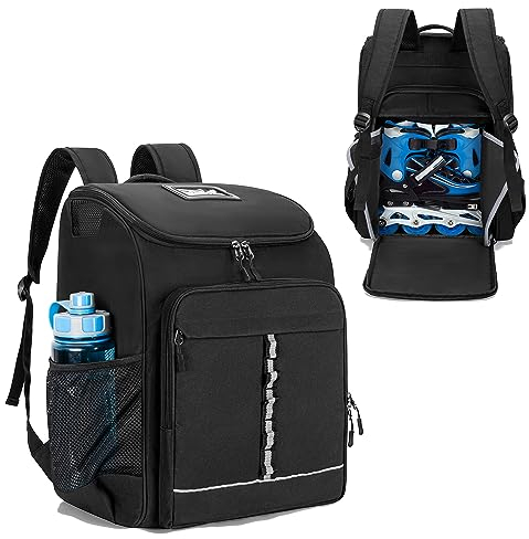 GOBUROS Rollschuh-Tasche, passend für Schuhe bis US-Herrengröße 13, Schlittschuh-Rucksack mit Helmtasche Oben