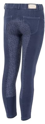 HORZE Kinder Reithose Suki, Reithose Mädchen mit Gürtelschlaufen, Vollbesatz, Handytasche, blau, 146-152