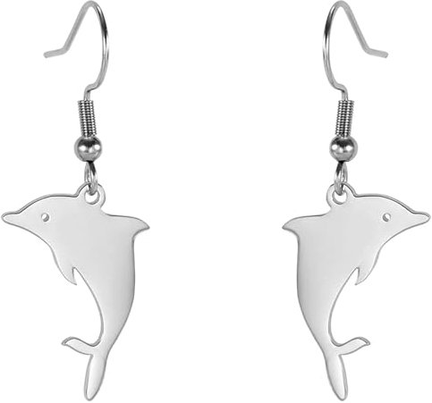 TEAMER Collier de dauphin Bague de dauphin en acier inoxydable pendentif dauphin sautant pendentif d'amour dauphin bijoux d'été Boho pour les femmes et les hommes (Boucles d'oreilles dauphin - Argent)