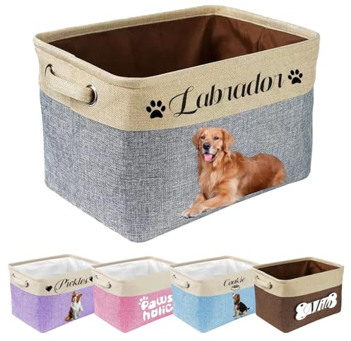 Custom Pet Storage Basket ,Personalized Dog Toy Box Bin (grey)