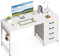 ODK Schreibtisch mit 4 Schubladen, 120×48×75.7cm Computertisch mit Kopfhörer Halter, PC Tisch Reversibler Bürotisch Holz für Heimbüro, Weiß