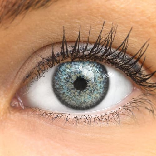 GLAMLENS lentilles de couleur grigie naturelles colorées très haute opacité (Ibiza Dark Gray) + étuis à lentilles de contact 1 paire (2 pièces) 90 Jours sans correction 0,00 Dioptries