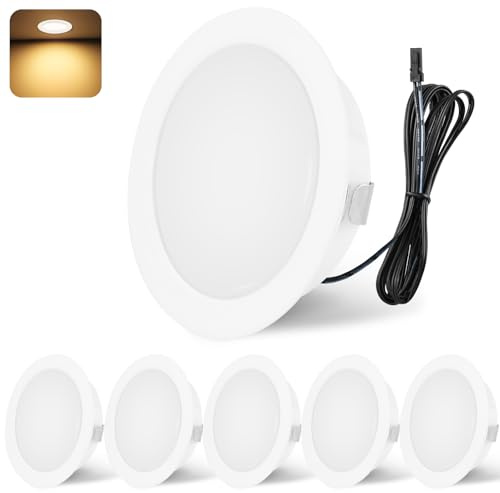 YindaLux infälld spotlight LED 12 V 3 000 K varmvit LED-spotlight dimbar 3 W LED infällbara spotlights 55–58 mm hålstorlek infälld belysning för husbil, kök, garderob aluminium vit 6 st set