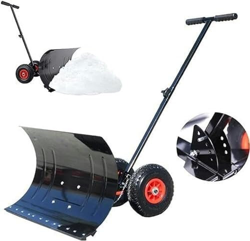 Snöplog snöborttagningsspade, snöspade, justerbar höjdspade med hjul, metallsnöblad, gummihandtag, snörengöringsverktyg för trädgård, uteplats och uppfarter