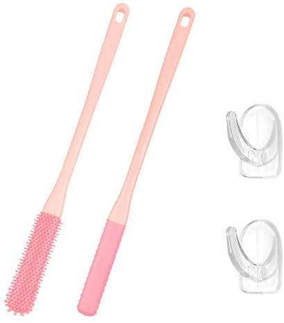 2 estropajos de silicona de mango largo, cepillo de limpieza para dedos de los pies, exfoliante entre los dedos de los pies, cepillo de limpieza de pies con gancho de gran alcance para personas