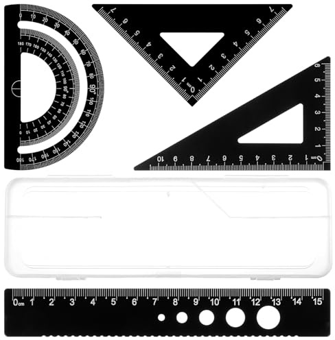 Set di 4 righelli triangolari, righello in lega di alluminio e metallo, goniometro geometrico per studenti, disegnatori, ingegneri metrici