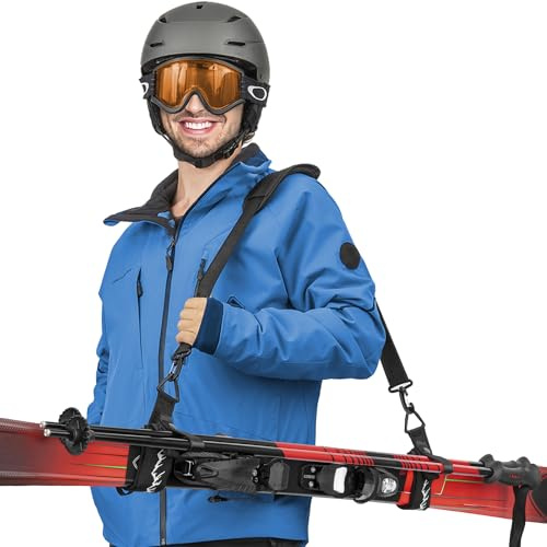 Mata1 – Ski Strap and Pole Carrier – Black – Adjustable shoulder strap for easy carrying of skis and poles