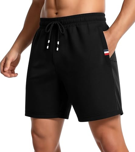 Holure Herr 1 eller 2-pack atletiska shorts i bomull, elastisk midja, träning, löparshorts, innersöm 23 cm med blixtlåsfickor
