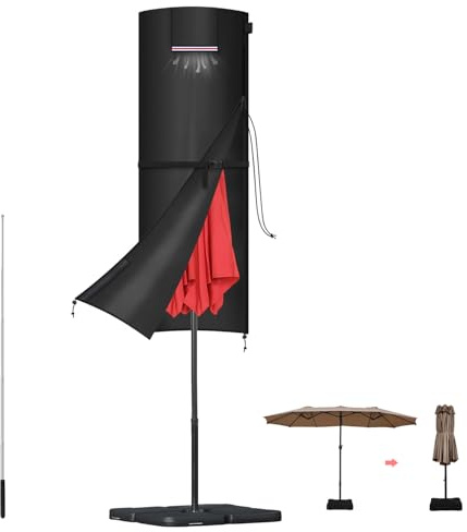 LAMUNI Telo Copri Ombrelloni da Giardino, Copertura per Ombrelloni Doppio, 420D Oxford Copertura Protettiva per Ombrellone Impermeabile Coperture Ombrellone da Esterno con Asta, 160x60/60cm