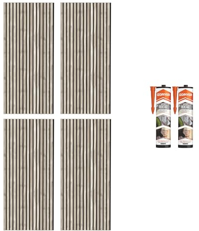 IZODEKOR Argento - Paneles de pared 3D de madera para aislamiento acústico, absorbentes acústicos, decoración de pared para salón, revestimiento de pared interior, insonorización, juego de 4 + 2