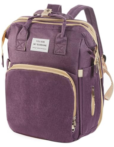 BREEZENEST Multifunctional Baby Changing Backpack – Waterproof Oxford Cloth Diaper Bag with Insulated Bottle Pocket, Multiple Compartments & Changing Mat – Black (Purple)