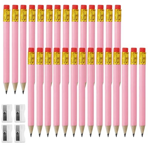 Rebeccahoward 48 stycken rosa golfpennor och skriftknivar, ergonomisk penna med suddgummi, 10 cm hårdhetsgrad HB pennor, träpennor, söta modepennor, för inspelning