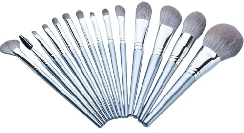 Makeupborstset – 14 delar mjuk syntetisk kosmetisk borste kit för foundation pulver concealer ögonskugga och ögonbryn smink, doftfri applikator