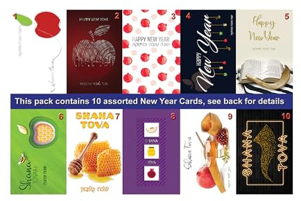 Assorted Jewish New Year Greeting Cards with Envelopes, Pack of 10