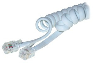 TPFNet Telefonhörer-Spiralkabel Hörerkabel (2X Modularstecker RJ10 / 4P4C) zum Anschluss eines Hörers an EIN kabelgebundenes Telefon geeignet, Weiß, 5 Meter