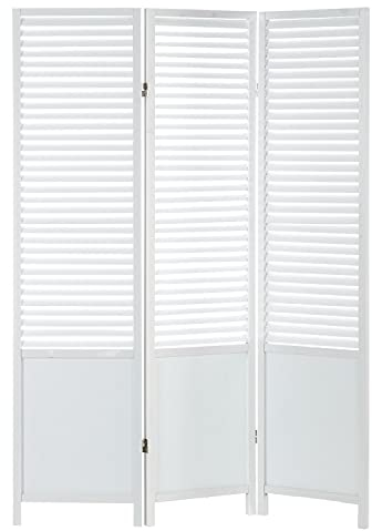 Homestyle4u 892, Paravent Raumteiler Innen Holz Weiß 3 teilig Trennwand Modern Raumtrenner Freistehend