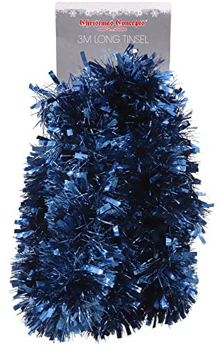Christmas Concepts® 3m / 9.8ft Chunky/Fine Christmas Tinsel - Christmas Decoration Tinsel (Midnight Blue)