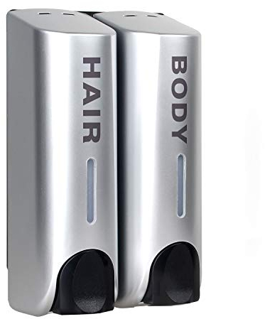 ILIKEPOW Seifenspender Wandbefestigung, 350 ml Flüssigseifenspender Duschgel Spender Wand Badezimmer Duschgel Waschmittel Shampoo Flasche Kunststoff für Küche Bad Hotel Zuhause Silber