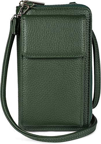 styleBREAKER Damen Mini Bag Geldbörse mit RFID Schutz und Handyfach | Crossbody Umhängetasche mit Schultergurt | Portemonnaie und Handytasche in einem | 19 x 11 x 5,5 cm, Farbe:Dunkelgrün