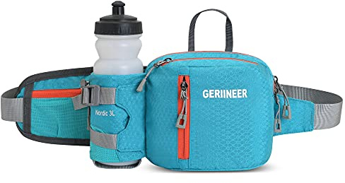 GERIINEER Sac Banane Homme Femme Ville De Sécurité pour Voyage Ou Outdoor Sport, Sacoche Banane de Sport Ceinture de Course avec Porte Bouteille (Bleu)