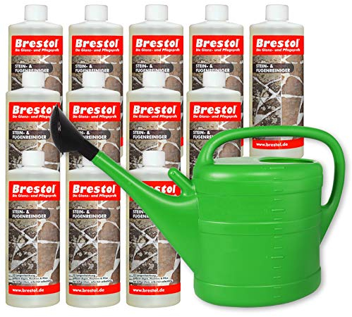 BRESTOL® STEINREINIGER SELBSTTÄTIG 12x 1000 ml Konzentrat + 14 Liter Giesskanne Giesskanne - Steinreiniger Grünbelagsentferner Algenentferner Flechtenentferner Moosentferner Algizid Algenex