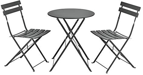 [en.casa] Set da Bistrot Pieghevole Tavolo a Piano Rotondo e 2 Sedie da Esterno Giardino Arredo Bistrò da Balcone Set da Caffè all'Aperto da Terrazza Patio - Acciaio/Grigio Scuro