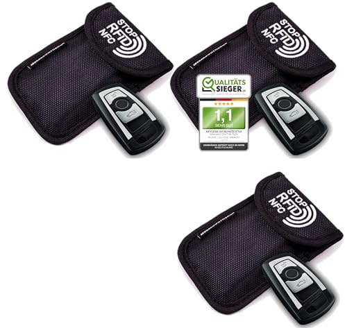 MakakaOnTheRun bilnyckelsfodral – Keyless Go skydd bilnyckelsfodral med 2 RFID-skyddsfack. Bilnyckelskydd nyckelless/bilnyckelväska för alla bilar från EU, Asien och Amerika, Svart 3-pack, KeySafeCase