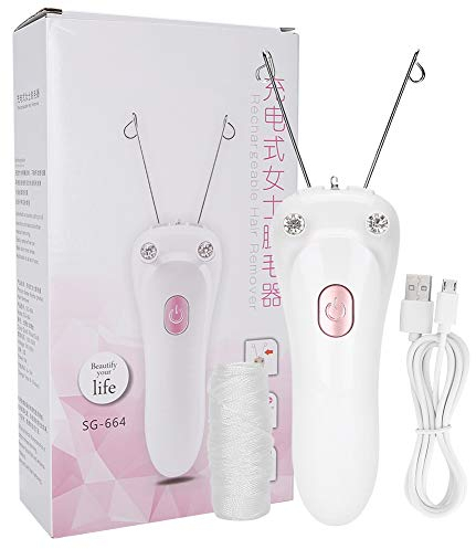 Epilatore Elettrico con Filettatura, Donna Filo di Cotone Corpo Rasoio Rimozione Filettato Elettrica dei Peli Viso Ricarica USB per Femminile Facciale Gambe Braccia Massaggiatore Bellezza Rosa