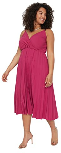 Trendyol Midi Mujer, Corte Holgado, Vestido de Punto, Acampanado, Ajuste Relajado, Talla, Fucsia, XXL Grande
