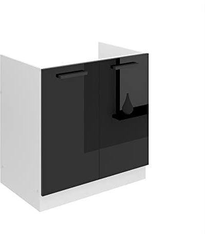 Belini Unterschrank Küche, Spülenunterschrank 80 cm Breite. SDZ Küchenunterschrank ohne Arbeitsplatte. Spülenschrank mit 2 Türen, Schwarz Hochglanz