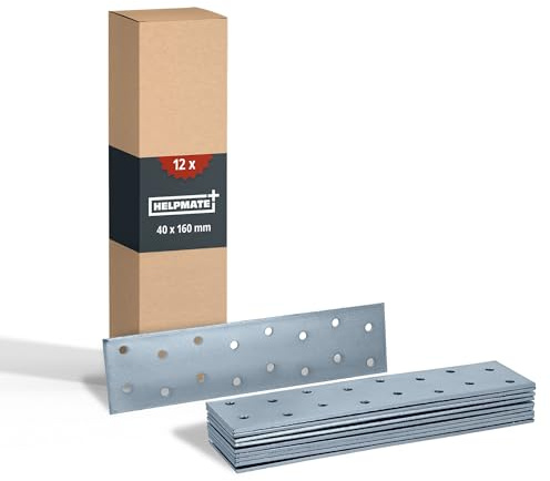 HELPMATE - 12 pezzi piastrine forate 40x160 mm - Connettore piatto galvanizzato blu- Giunzione per legno con protezione corrosiva eccellente, stabile & durevole - Montaggio facile