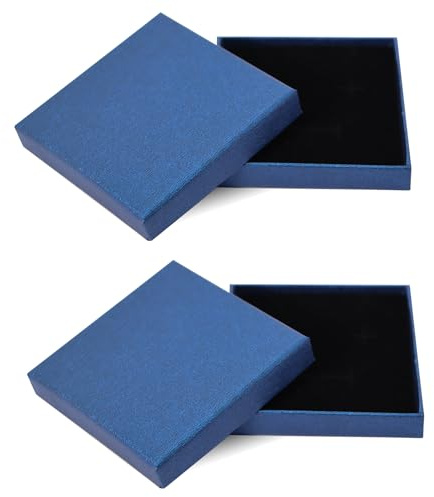 2Pcs Small Gift Boxes, 8x8x1.8cm Blue Jewellery Gift Box with Lid Ring Earrings Necklace Bracelet Gift Boxes Small Paper Boxes for Gift Present