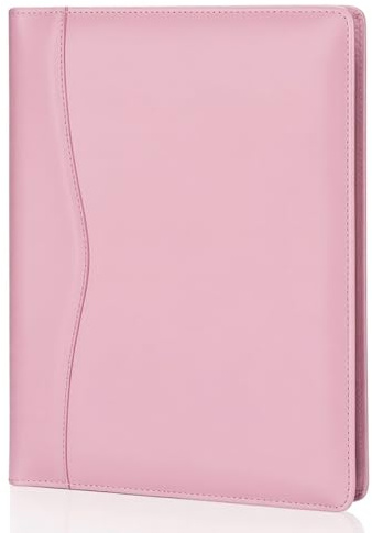 Leather Portfolio Folder Padfolio, Business Padfolio Organizer Document Planner Portfolio Binder Storage Pocket for Legal Pad Holder Paperwork Phone Men Women (Pink)