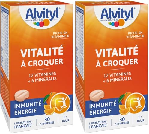 Alvityl - Comprimés à croquer Vitalité - 12 vitamines et 8 minéraux - Dès 4 ans - 30 comprimés (Lot de 2)