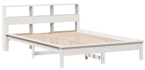 vidaXL Massivholzbett, Bett mit Bücherregal ohne Matratze, Bettgestell mit Lattenrost, Holzbett Doppelbett für Schlafzimmer, Weiß 120x200cm Kiefer