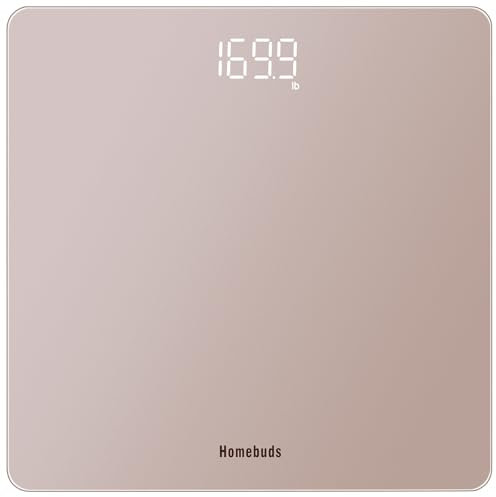 Homebuds Digitale Waage Personen, hohe Präzision Zugesichert durch professionelle Personenwaage fabrik SEIT 2001, helle weiße LED und Step On, 3*AAA Batterien enthalten, 400lb/182kg, Roségold