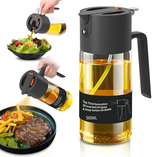 Costop Oil Sprayer for Cooking, 2025 Large Advanced Olive Oil Dispenser Bottle,500ml/17oz Glass Olive Oil Sprayer,2 in 1 Even Spray with Portion Control for Kitchen, Air Fryer, Salad, BBQ - Black