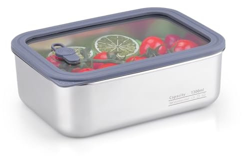 imposyu 1300ml Lunch Box Micro Ondable Bento Lunch Box en Acier Inoxydable Boîte Bento Hermetique Boîtes de Conservation Alimentaire avec Couvercle pour Adulte Enfant