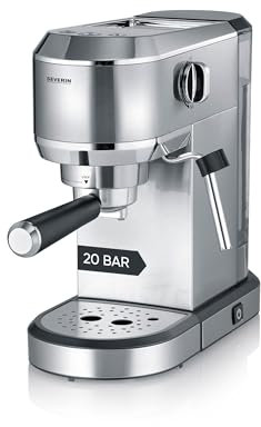 SEVERIN Espressomaschine Newspresa, Siebträgermaschine, ULKA Pumpe mit 20 bar, Milchaufschäumdüse, 1 L Wassertank, für ein oder zwei Tassen, silber, Edelstahl, 1.350 Watt, KA 5997