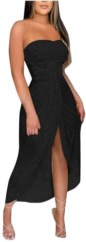 KUIH Women's Summer Strapless Bandeau Dress With Side Slit - Elegant Beach Wrap for Cocktail, Evening Party, Bridesmaid, Wedding Guest, Holiday