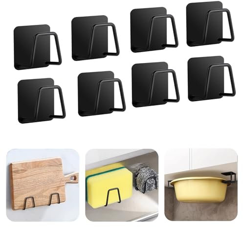 Paquete de 8 Soportes para esponjas, Soporte para esponjas de Acero Inoxidable para Fregadero, Accesorios autoadhesivos para Fregadero, Ganchos de Cocina sin taladrar